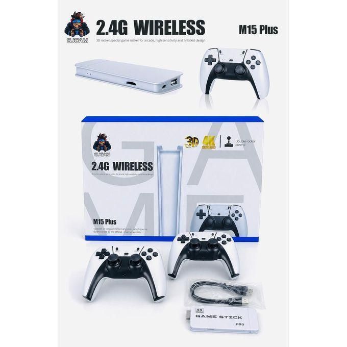 M15 Plus 4K Wireless Retro Game Stick with  two white gamepads — Generic4