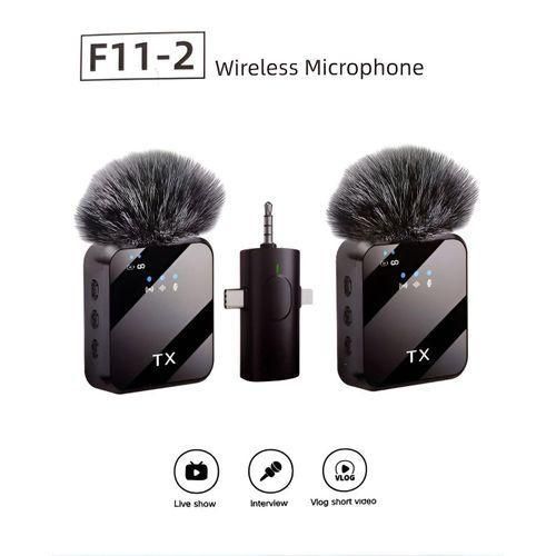 F11-2 Wireless Lavalier Microphone - 3-in-1, Noise Cancelling, Black, Compatible with iPhone/Android/DSLR — Generic