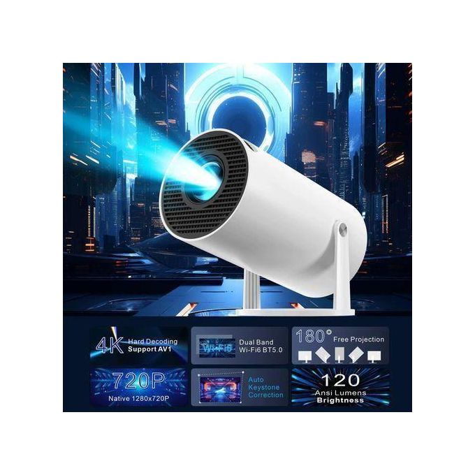 Mini Projector HY300 – 5G WiFi &amp; Bluetooth, 4K 1080P Support – 180° Rotatable – 130" Screen – White