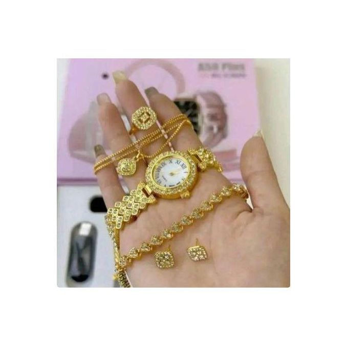 A58 Plus Smartwatch - Bluetooth Call, 2.02" Screen, Gold Jewelry Set